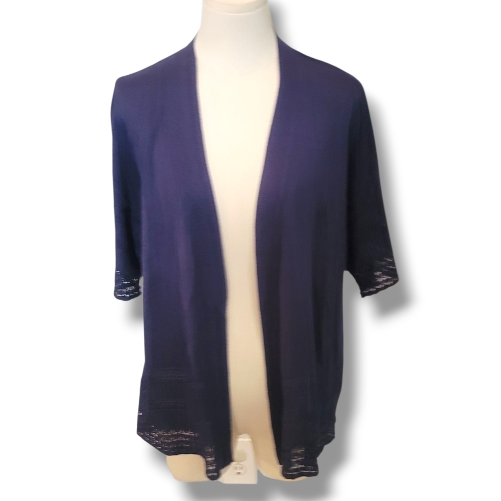 FADED GLORY - 2X Dark Blue Short Sleeve Cardigan - Picture 2 of 8